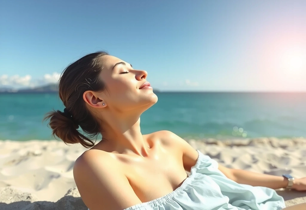 Femeie relaxându-se la soare, simbolizând sursa naturală de Vitamina D.