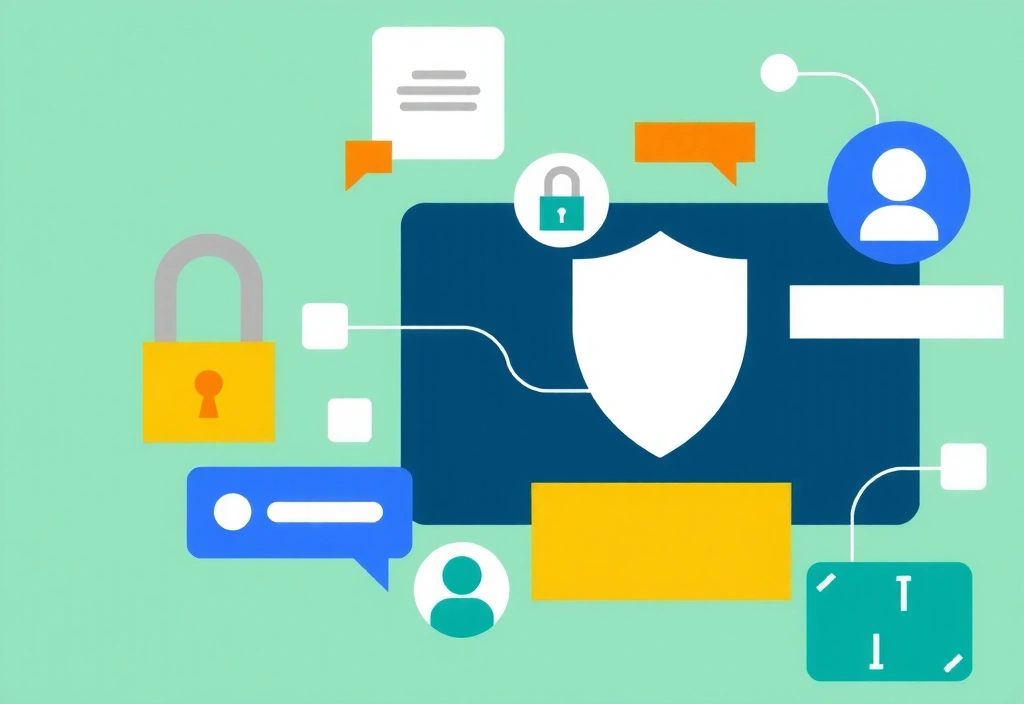 Ilustrație cu simboluri de confidențialitate și securitate a datelor