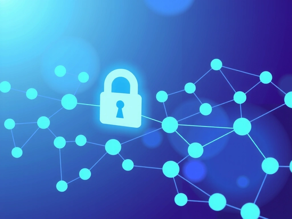 Ilustrație pentru politica de confidențialitate, cu un lacăt digital și date protejate