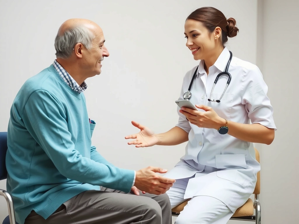 O persoană consultând un medic, simbolizând importanța sfatului medical