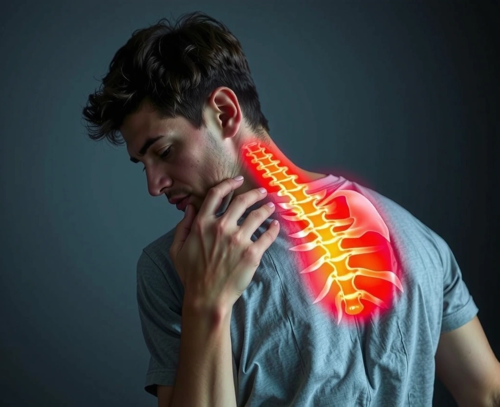 O persoană obosită, cu oase dureroase, simbolizând deficiența de Vitamina D